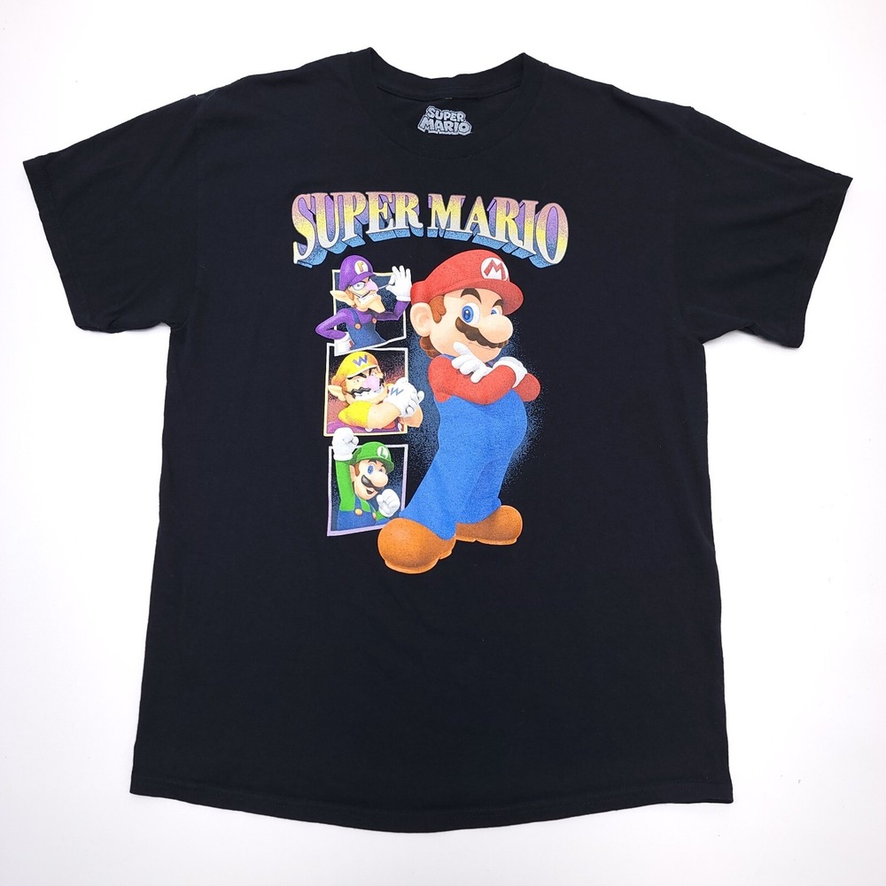 Nintendo Super Mario Mens T‎ Shirt Men's Large Wario Wa Luigi L 2022 Black Tee
